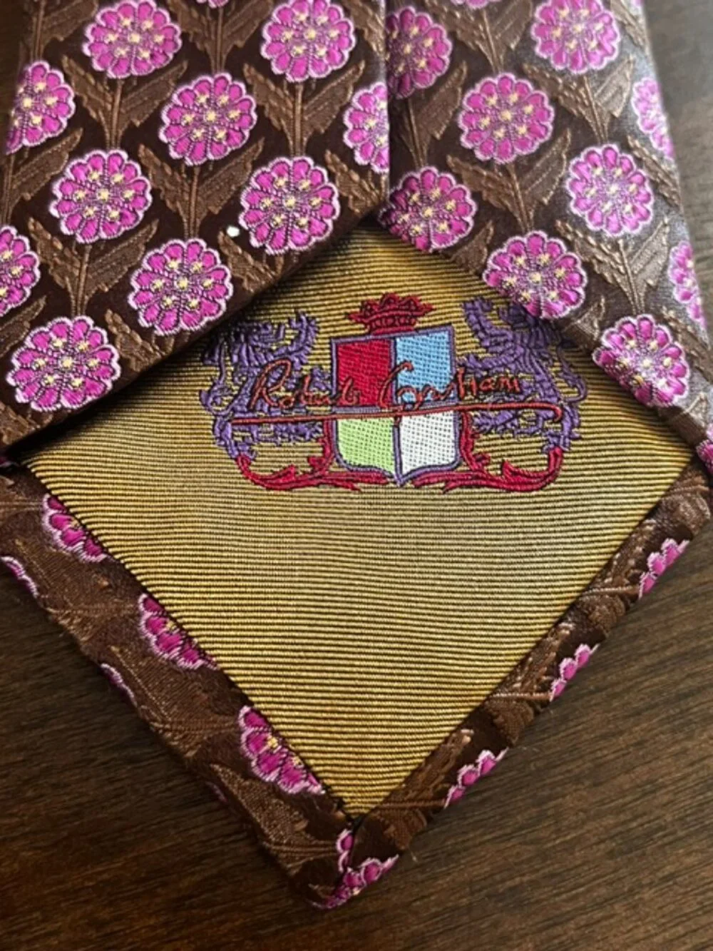 Robert Graham Silk Tie Brown Pink Floral Luxury Hand Sewn Knowledge Wisdom Truth